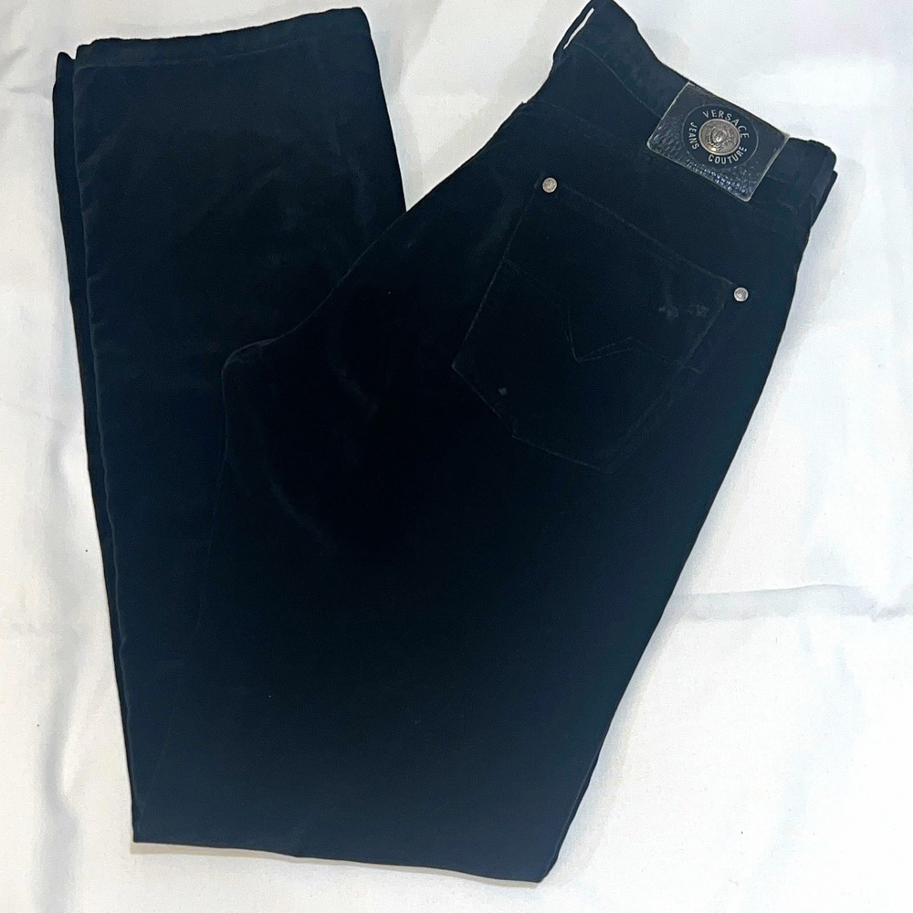 Y2K Versace Jeans Couture Black Velvet Men's Pants 34x33
